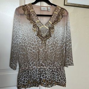 Chico’s sequin embellished leopard print sheer top